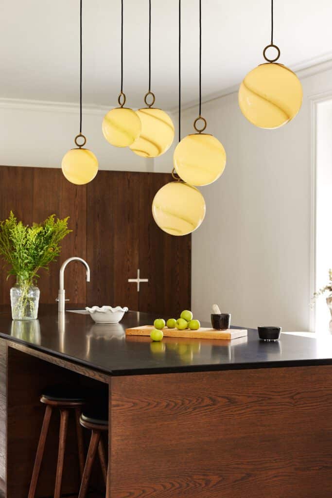 glass pendant lights in kitchen
