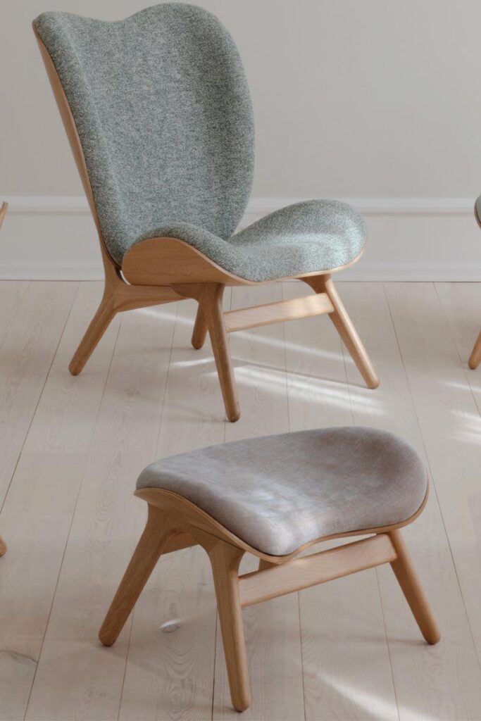 Wooden chair and foot stool by Umage