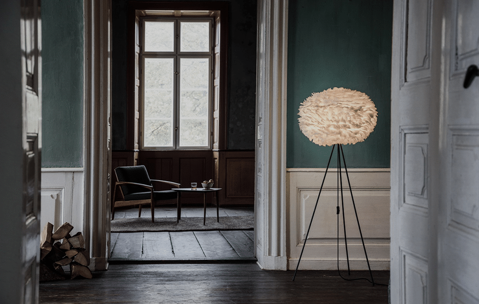 feather floor lamp in room