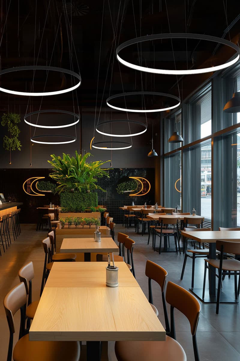 big round lights in restaurant